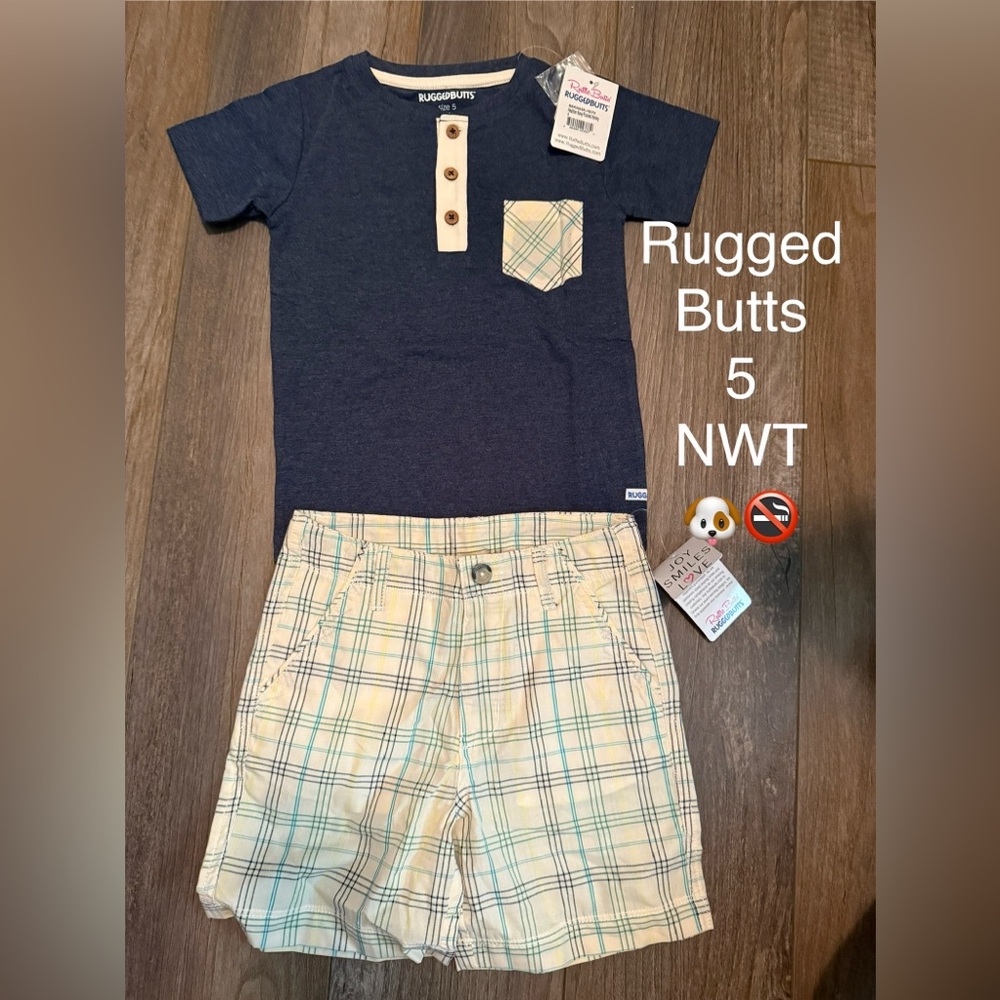 Rugged Butts Navy and Plaid Kids Matching Set